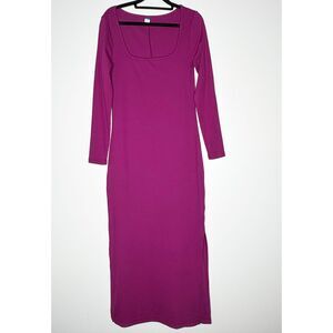 NEW Old Navy Fitted Rib-Knit Square-Neck Midi Side Slit Maxi Dress Size Medium
